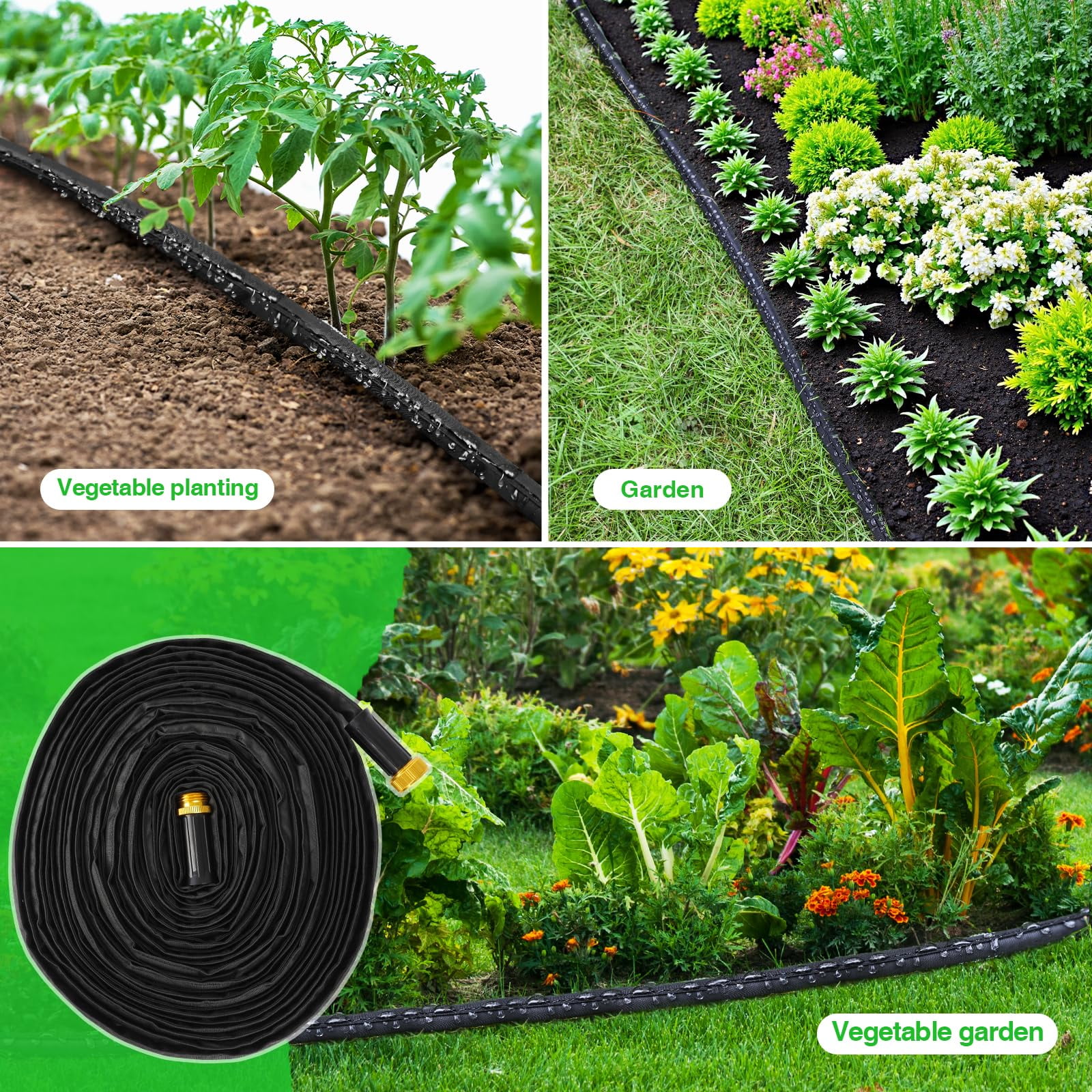 Jorking 50Ft Flat Soaker Hose Thickened Garden Hose with Copper Joint (Max 50 PSI), Saving 80% Water