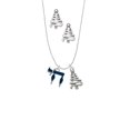 thumbnail image 2 of Delight Jewelry Silvertone Enamel Blue Chai Silver tone Zig Zag Christmas Tree Charm Necklace and Stud Earrings, 2 of 4