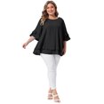 thumbnail image 3 of DARING DIVA Women's Plus with Crew Neck and Ruffle Half Tops 2X Black, 3 of 6