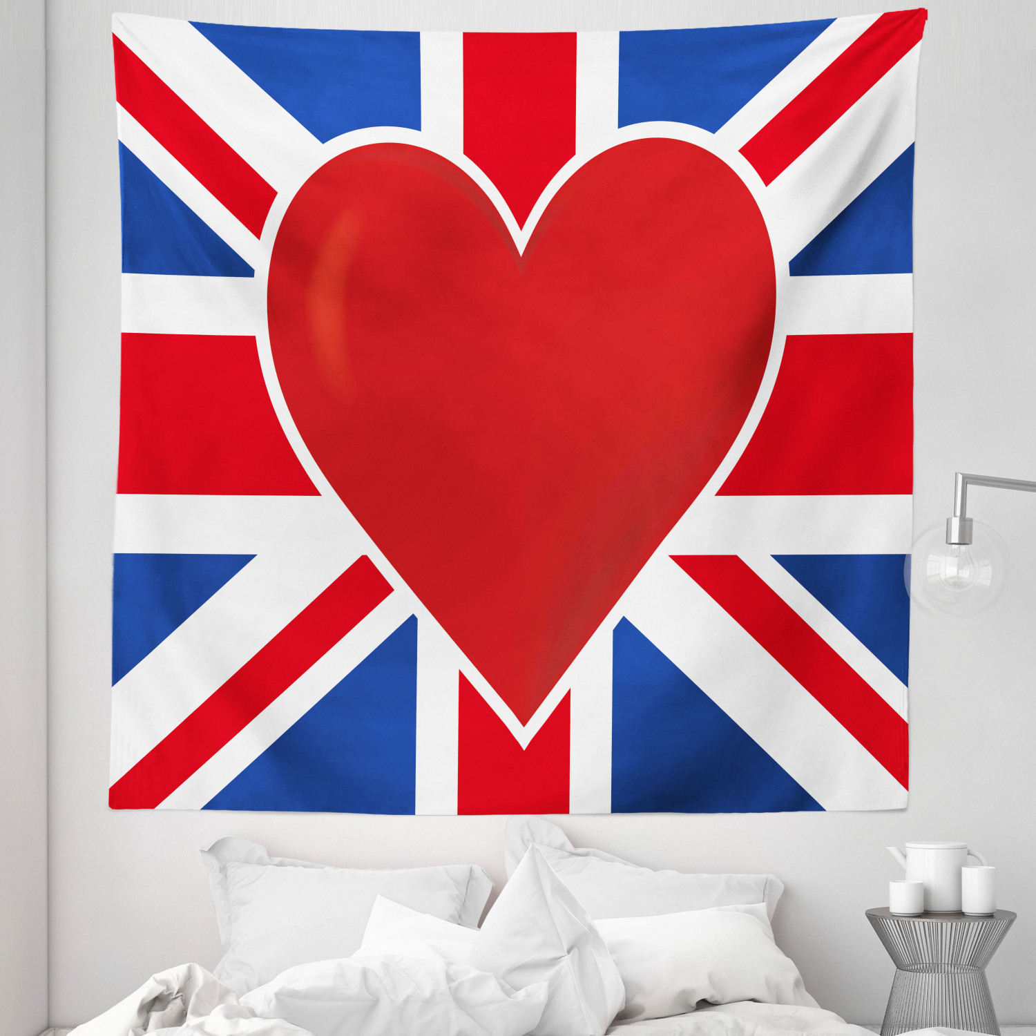 Union Jack Tapestry, British Flag with a Big Red Heart in Center ...