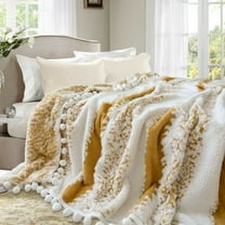 Nkmbld Throw Blanket for Couch, Double-Colored Fuzzy Throw Blanket for Bed Soft Furry Bed Cozy Comforter Home Decor, Machines Washable, Yellow