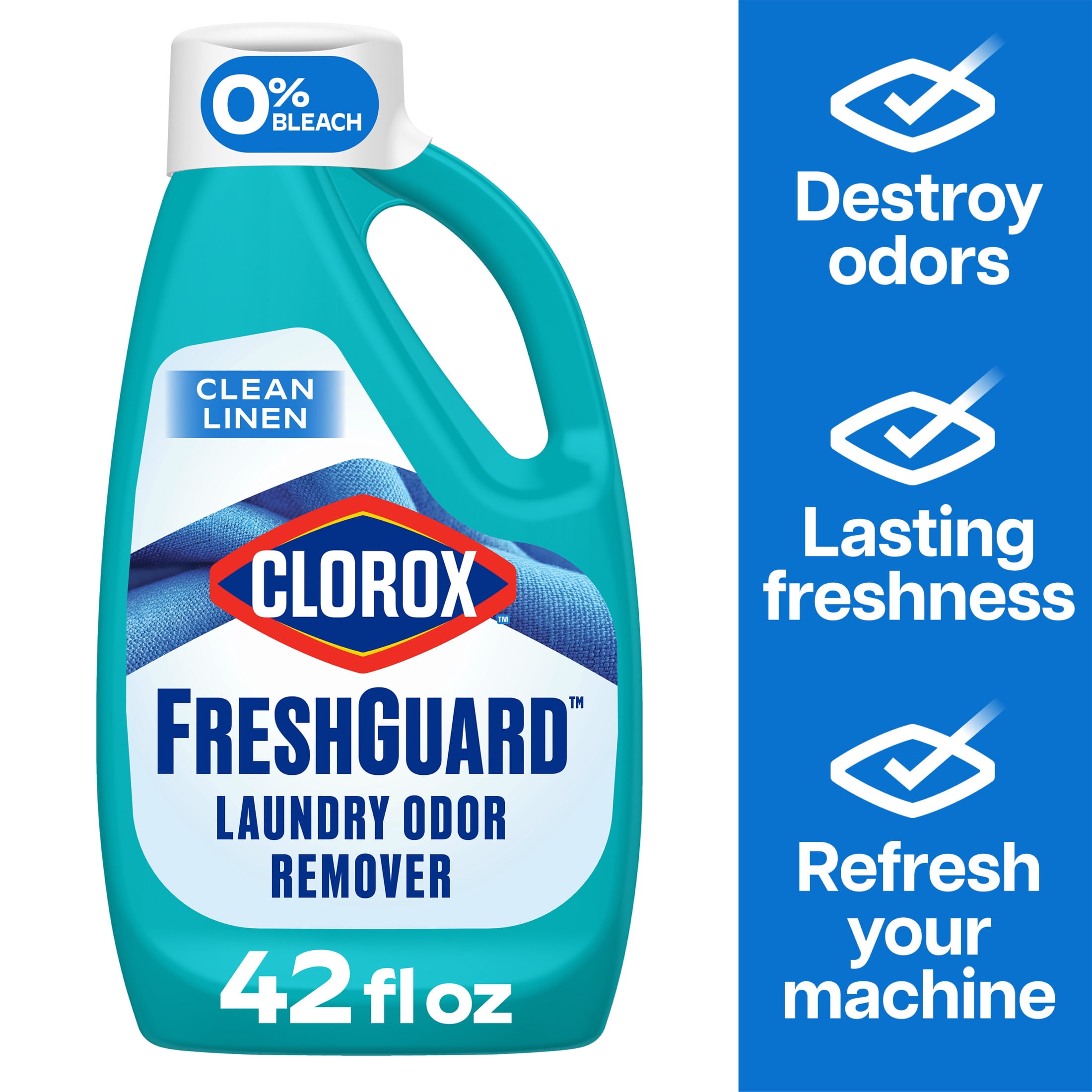 (4 pack) Clorox Fresh Guard Laundry Odor Remover, 0% Bleach, Color Safe, Clean Linen Scent, 42 fl oz