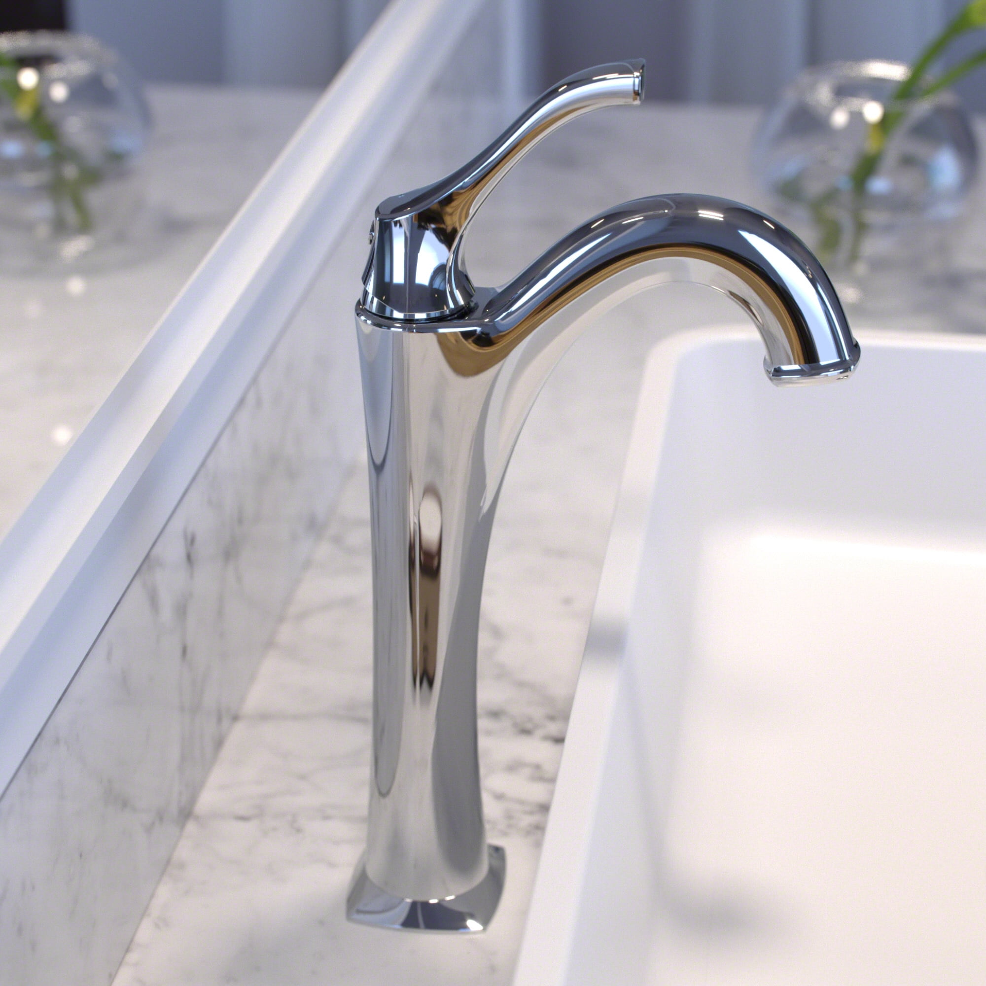 KRAUS Arlo Chrome Single Handle Vessel Bathroom Faucet with Pop Up Drain