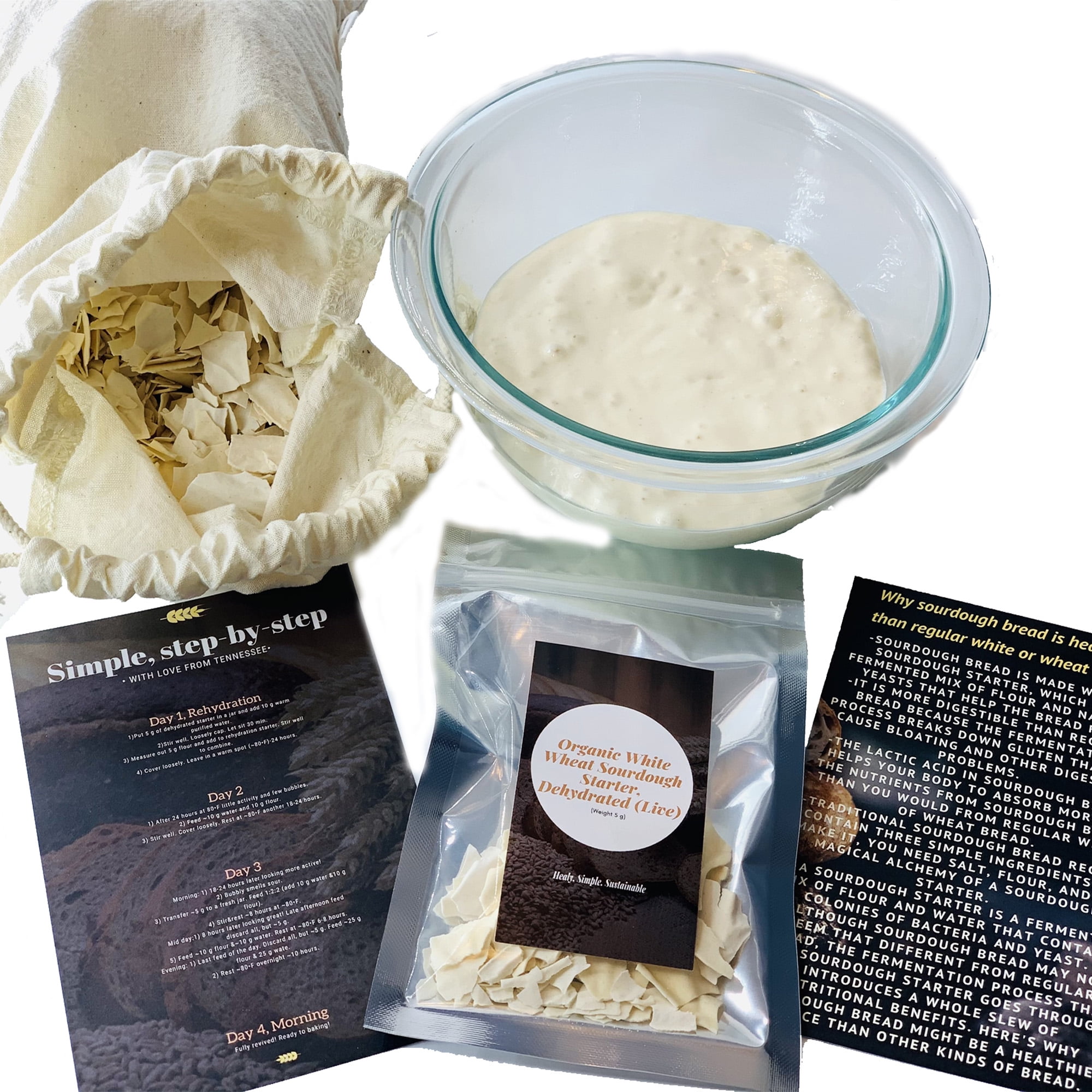 Organic White Wheat Sourdough Starter, Dehydrated Culture live for Sourdough bread Cultures for