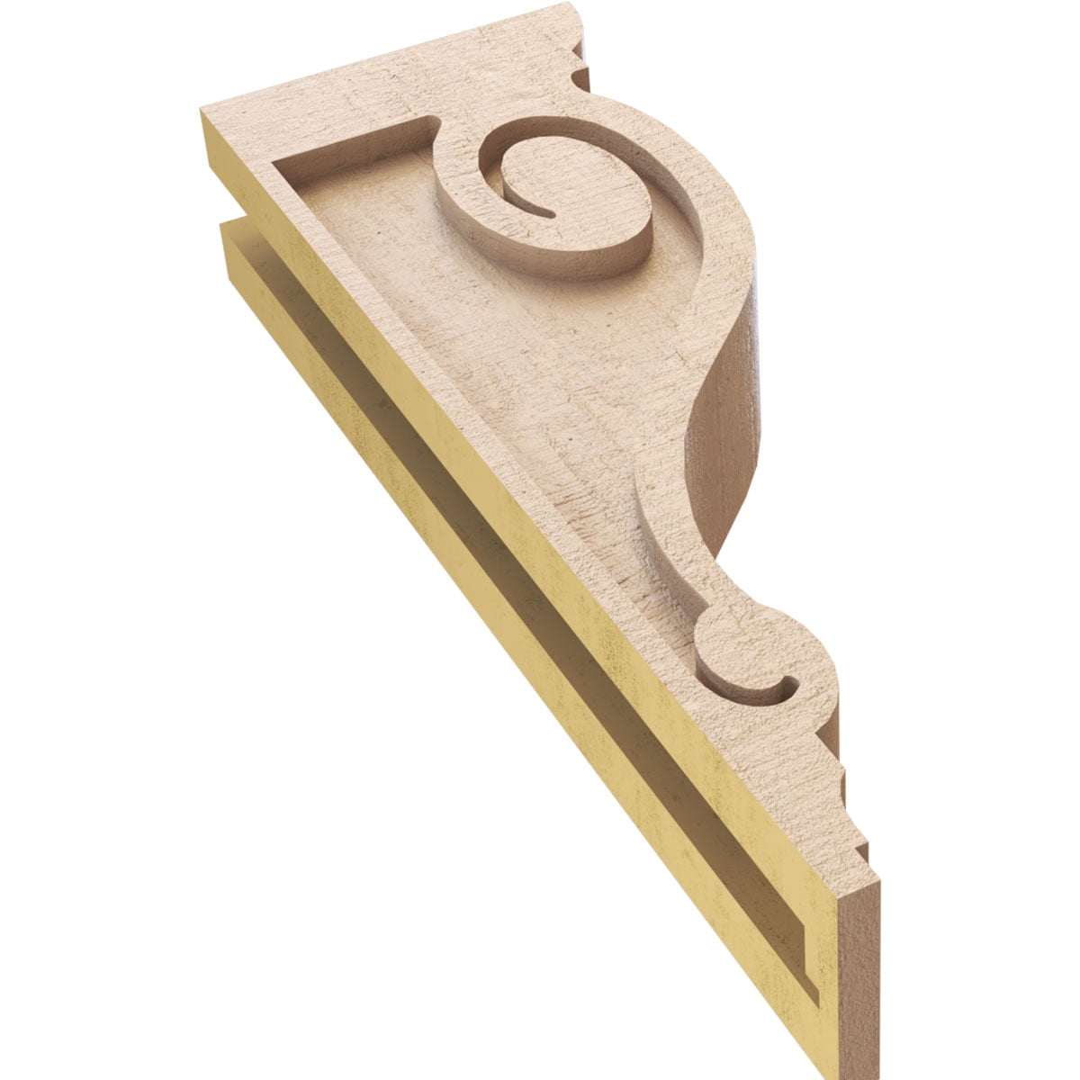 3"W x 6"D x 18"H Thin Scroll Rough Cedar Woodgrain TimberThane Corbel, Primed Tan