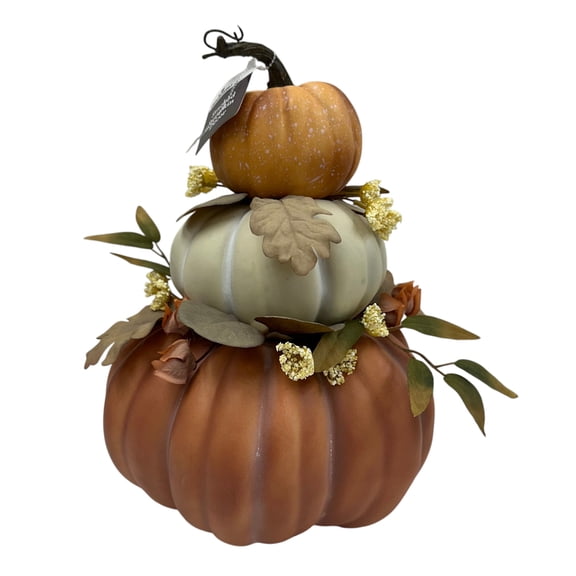Harvest Orange, Cream, and Terracotta Pumpkin Stack Arrangement, 14 inch, by Way to Celebrate