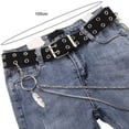 thumbnail image 6 of Cheers.US Grommet Belt, PU Leather Punk Belt 2 Hole Grommet Jeans Belt for Women Men, Multi, Medium Double Rows Waist Belt Simple Adjustable Canvas Wide Metal Buckle Belt Clothes Ornament, 6 of 6