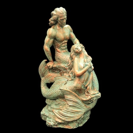 Japanese Rock Garden Design Homestyles 18 in. Sexy Merman & Mermaid on the Oceans Rock in Bronze Patina Finish Nautical Garden Beach Statue ()
