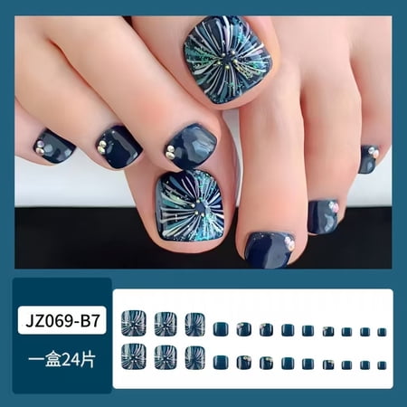 Dark blue flash pattern outlines wearing foot armor, pearl embellishment elegant foot armor, cross-border hot-selling fashion foot armor patch