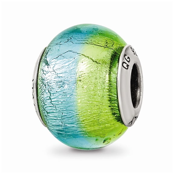 925 Sterling Silver Reflections Green/Blue Italian Murano Bead; for Adults and Teens; for Women and Men