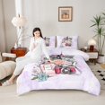 thumbnail image 4 of Castle Fairy Romantic Floral Rose Full Size Comforter Sets 3-Piece for Kids Teens,Paris Eiffel Tower Bedding Comforter Set,Purple Marbling Watercolor Lightweight Bedding Sets,Breathable Home Decor, 4 of 8