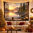 thumbnail image 3 of Mountain Lake Beside Evergreen Trees at Sunset, Peaceful Rustic for Nature Lovers, Wilderness Wall Art, Housewarming Gift, Tapestry Wall Hanging for Bedroom and Living Room, 3 of 7