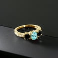 thumbnail image 3 of Gem Stone King 2.04 Ct Oval Blue Apatite Black Diamond 18K Yellow Gold Plated Silver Moissanite Ring (Size 6), 3 of 4