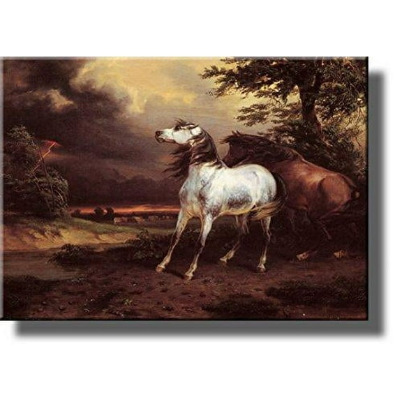 Horses Frightened by the Storm by Gericault, Picture on Stretched Canvas, Wall Art Decor, Ready to Hang!