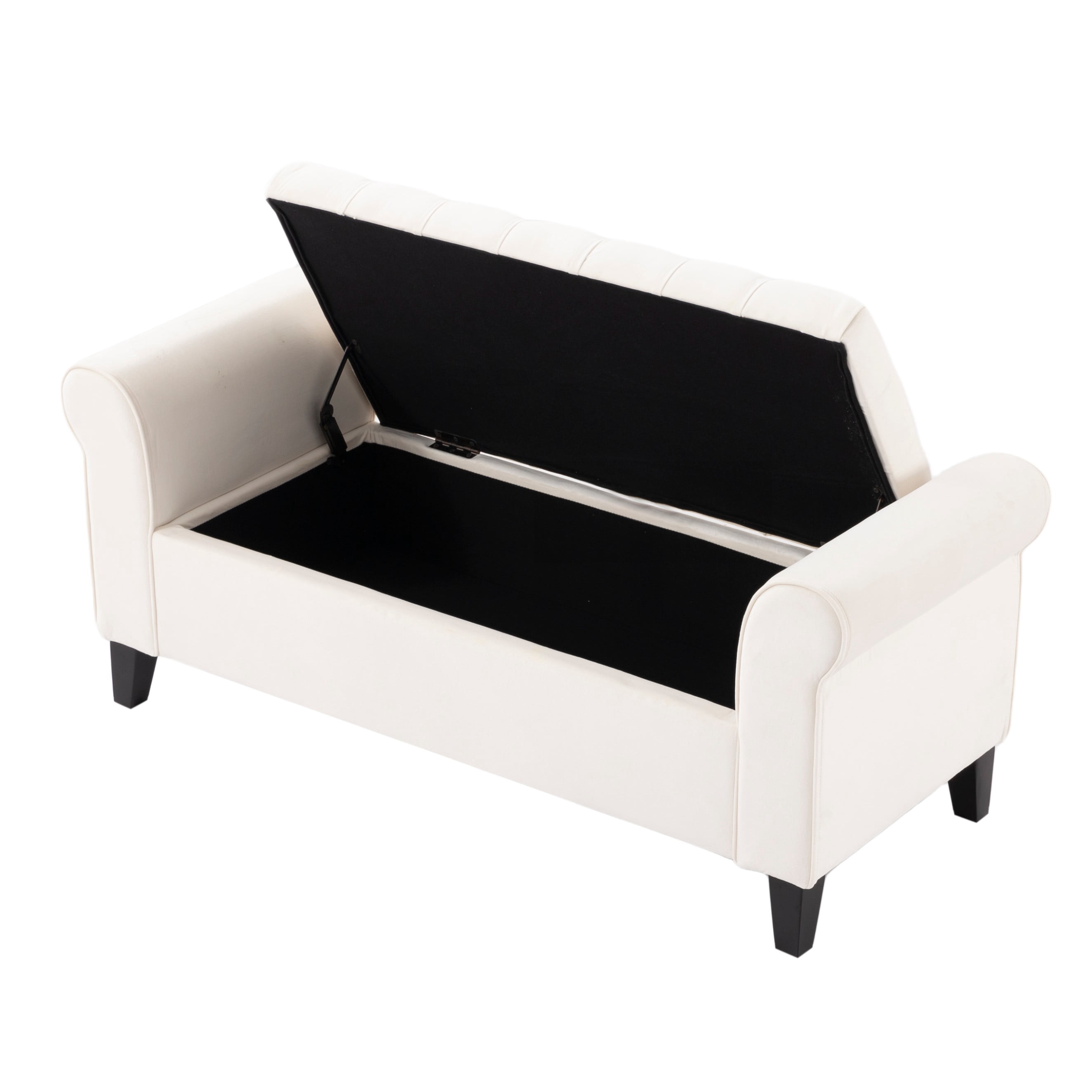 BSHTI 50" Flip Top Storage Bench with Tufted Cushion & Rolled Armrests – Solid Wood Frame, Hidden Storage Compartment, Tapered Legs – For Entryway, Bedroom, Living Room,Beige
