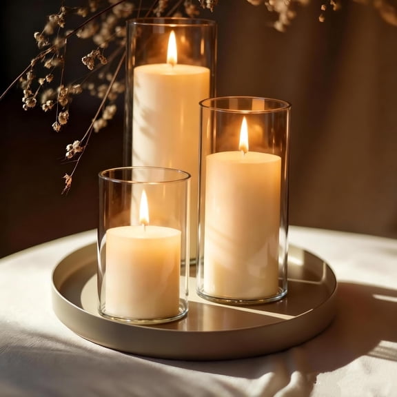 24 PCS White Pillar Candles with Clear Glass Cylinder Vases Hurricane Candle Holders for Centerpieces Wedding Home Decor