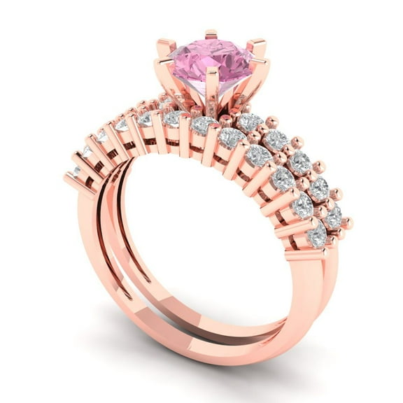Clara Pucci 18K Rose Gold 1.66 Simulated Pink Diamond Engraveable Engagement Ring   Wedding Band Set