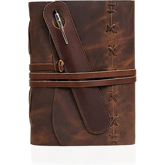 C CUERO Leather Journal Notebook - Rustic Handmade Vintage Lined Leather Journal for Men & Women, Leather Book Diary Christmas Gift (8 by 6 inch, Dark Brown)