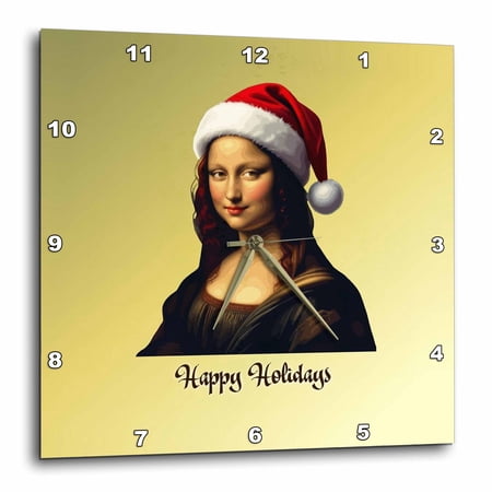 3drose, Happy Holidays Mona Lisa Smile Fine Art Spoof, 10x10 Wall Clock