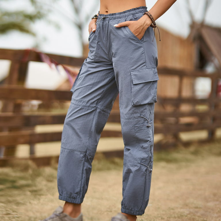 Agnes Orinda Women's Plus Size Drawstring Elastic Waist Stacked Cargo Pants