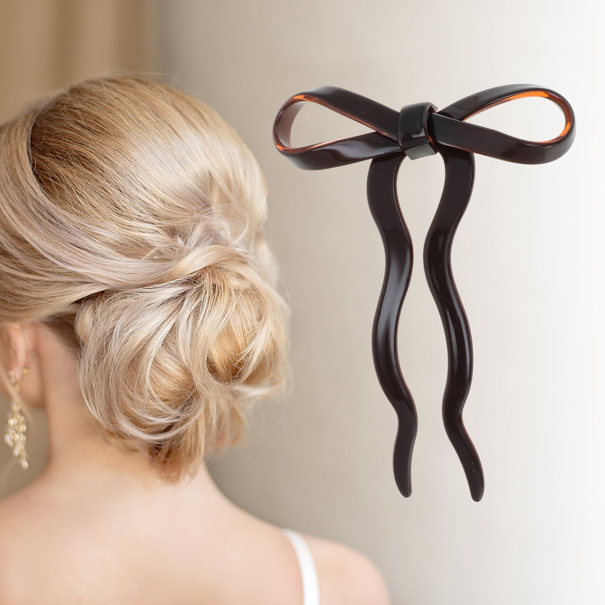 Unique Bargains Bow Wave Chignon Pin for Women 1 Pc Reddish Brown