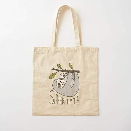 Super Mama Mom And Baby Sloth Style 002 Canvas Tote Bags, Reusable Shopping Bag