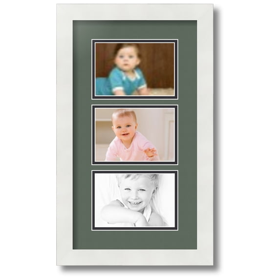 ArtToFrames Collage Photo Picture Frame with 3 - 4x6" Openings, Framed in White with Forest Green and Black Mats (CDM-3966-901)