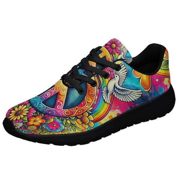 Hippie Peace Sign Shoes Sneakers for Women Men Black Size 3.5