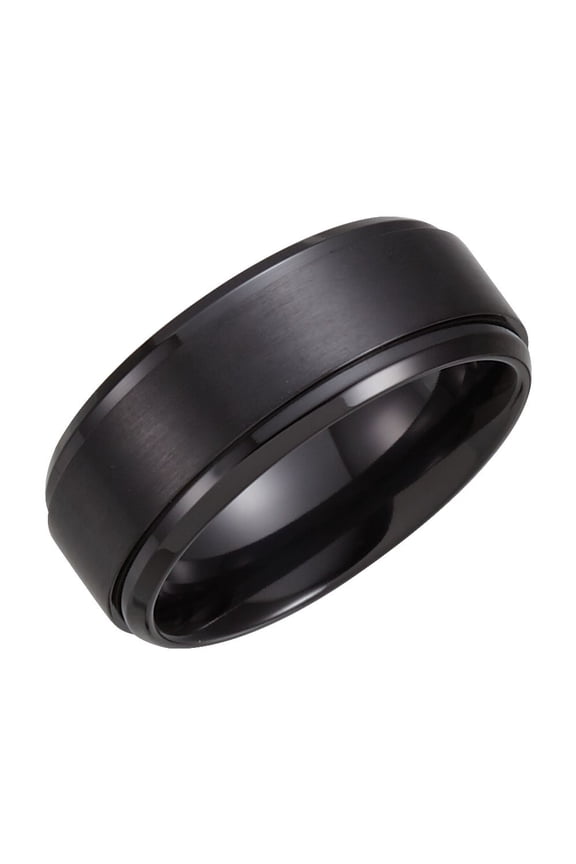 Black Titanium 9mm Ridged Wedding Ring Band Size 11