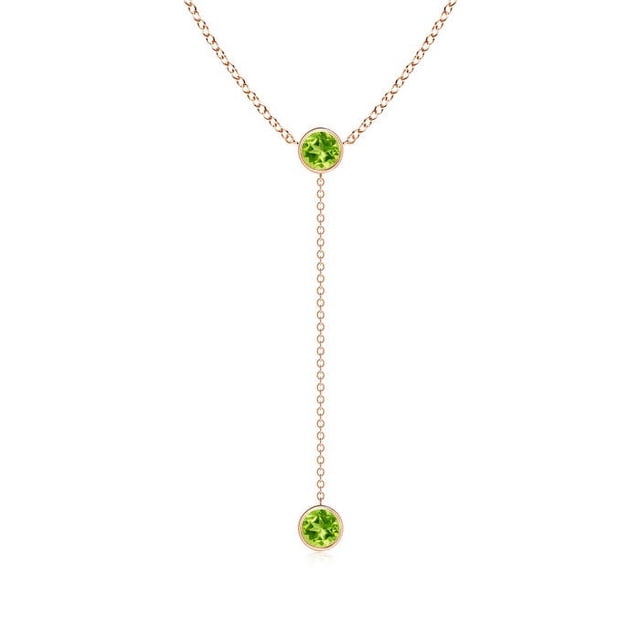 Angara Collier Péridot Naturel - Collier Style Lariat Péridot Rond 1.1 ct en Or Rose 14K pour Femmes