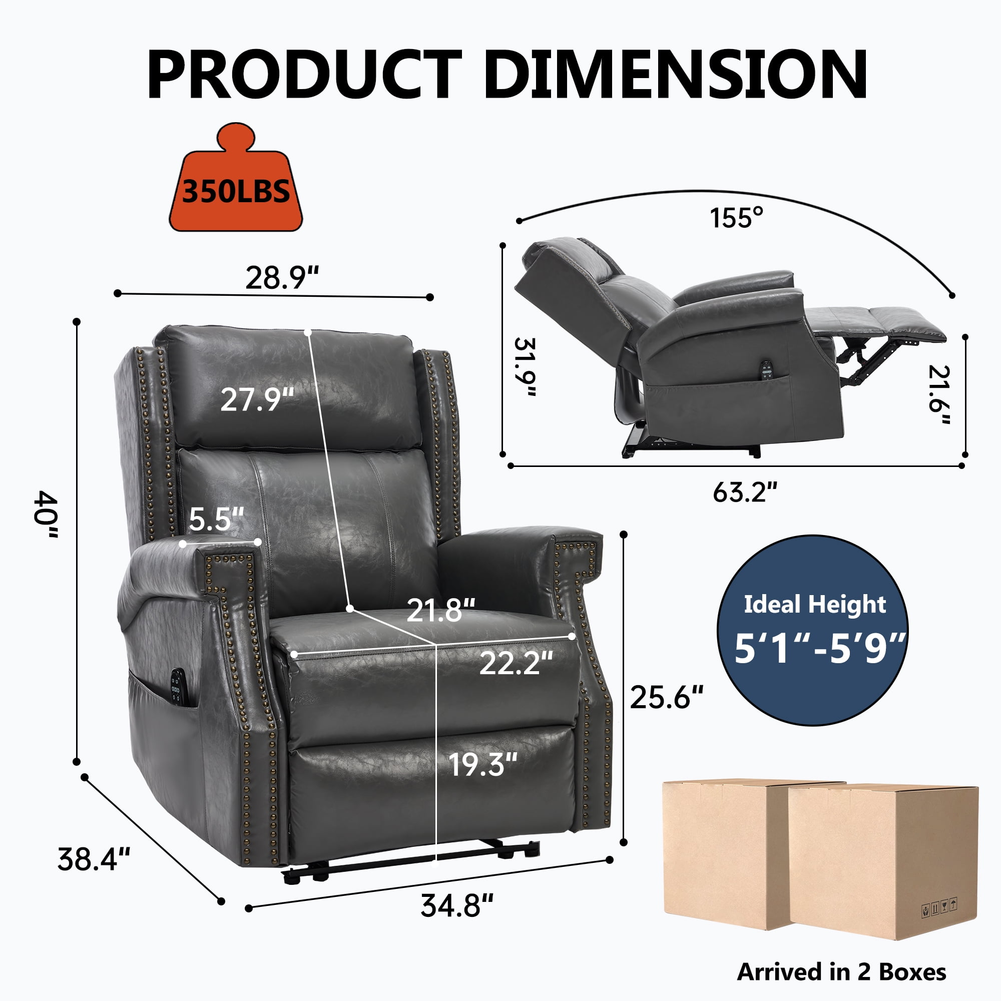 Leumius Recliner Chair for Elderly with Heat and Massage,Heavy Duty Recliners with Side Pockets for Living Room,Gray