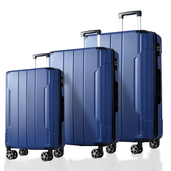Hardside Luggage Luggage Sets 3 Piece, Expandable Hard shell ABS Suitcases with Double Spinner, Travel luggage Set with TSA Lock (20/24/28inch, Blue),Hardside Suitcase