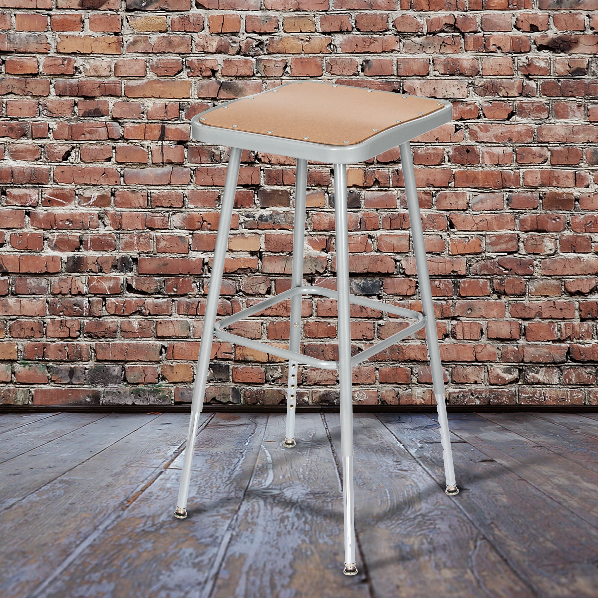 Hampden Furnishings Clint 25"-33" Masonite/Steel Square Science Stool, Grey, 2 Pack