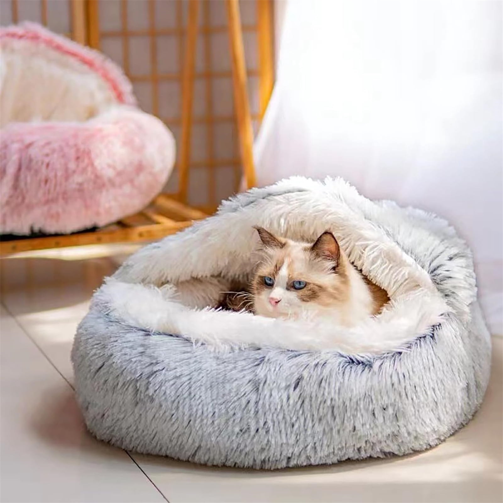 Cat Beds for Indoor Cats, 16"/20"/24" Washable Soft Pet Nest Bed, Warm Cat Beds for Indoor Cats