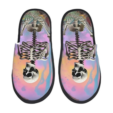 Balery Sky Sunflower Skull Slient Indoor Furry Fleece Comfort House Shoes Soft Non-Slip Home Shoes Cotton slippers House Slippers-- Medium