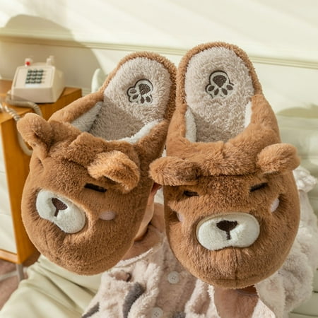 

Cathalem Womens Slippers Slip on Fashion Women Slippers Winter Comfortable Cute Cartoon Bear Warm Indoor Womens Slip on Slippers A 8