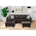 thumbnail image 2 of Starhome L Shaped Chocolate Couch with Ottoman(Pillows Included) Microfiber, 2 of 6
