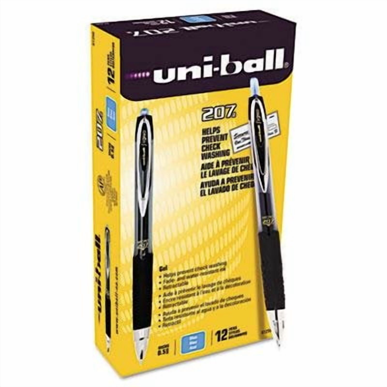 uni-ball Signo Gel 207 Roller Ball Retractable Gel Pen, Blue Ink, Micro Fine, 12/Pack, Case of 2 Packs