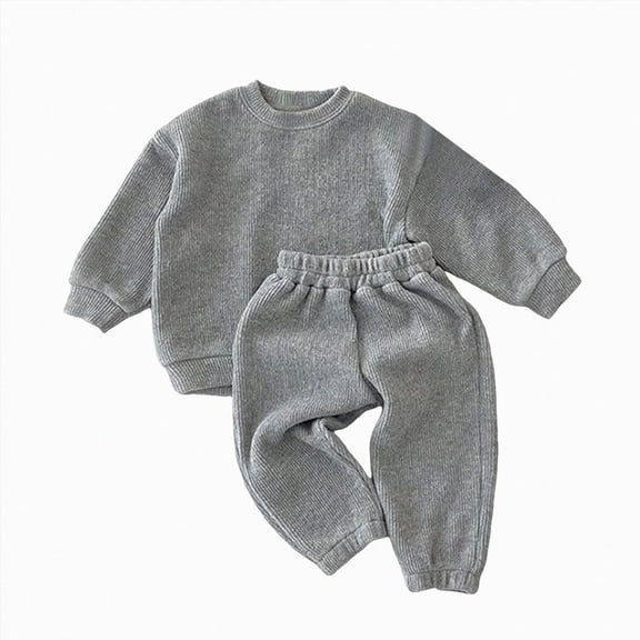 TAmten Infant Girl Clothes 12-18 Months Baby Boys Sweatsuit Set Organic Cotton Toddler Boys Clothes Fall Outfits 2 Piece Top and Pants Light Gray