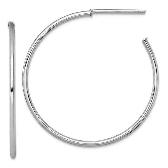 14k White Gold 1.2 X 30mm Polished Post Hoop Earrings 30x30mm Wide 1.2mm Thick Hoop Earring for Women