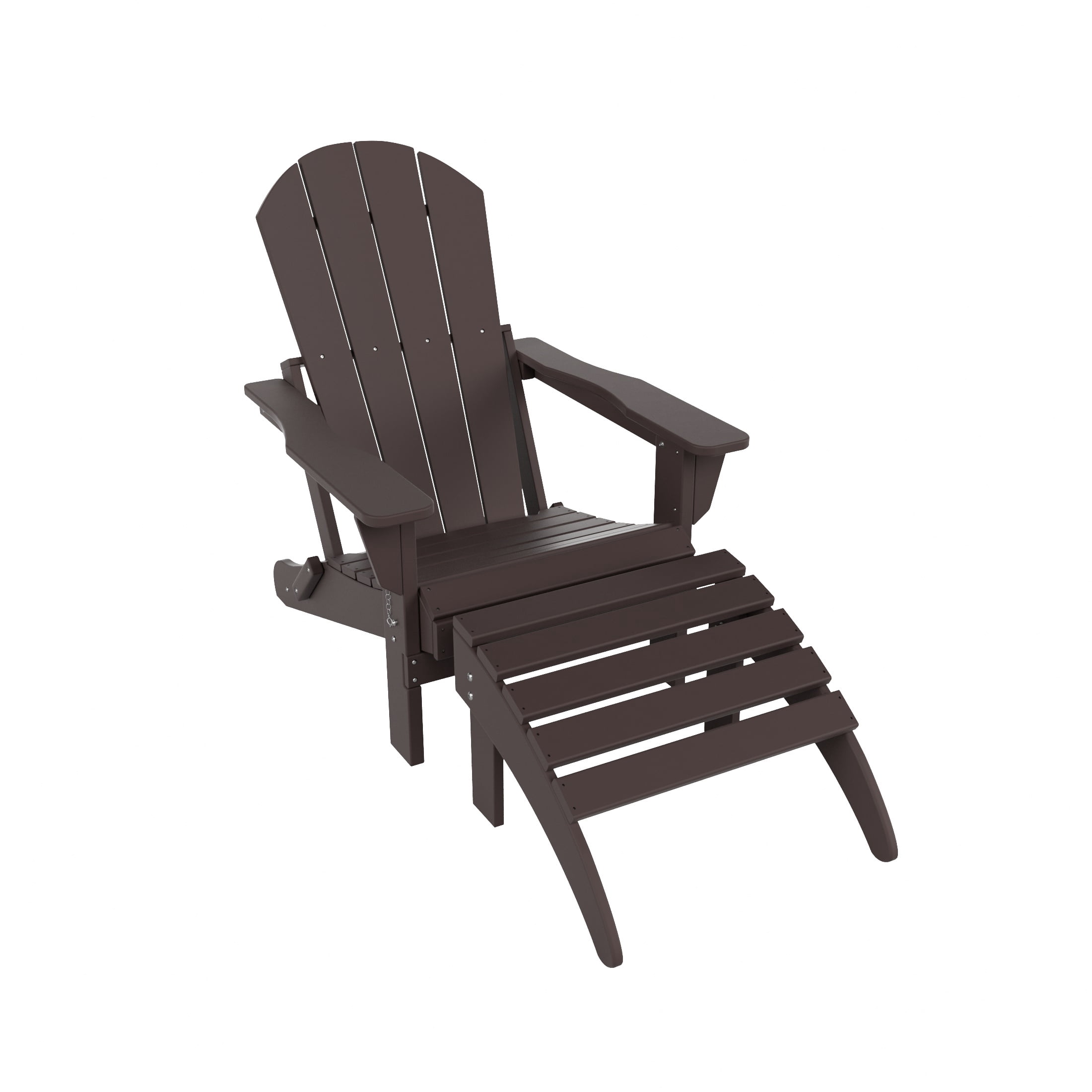 WestinTrends Malibu Outdoor Lounge Chair, 2-Pieces Adirondack Chair Set with Ottoman, All Weather Poly Lumber Patio Lawn Folding Chairs for Outside Pool Garden Backyard Beach, Dark Brown