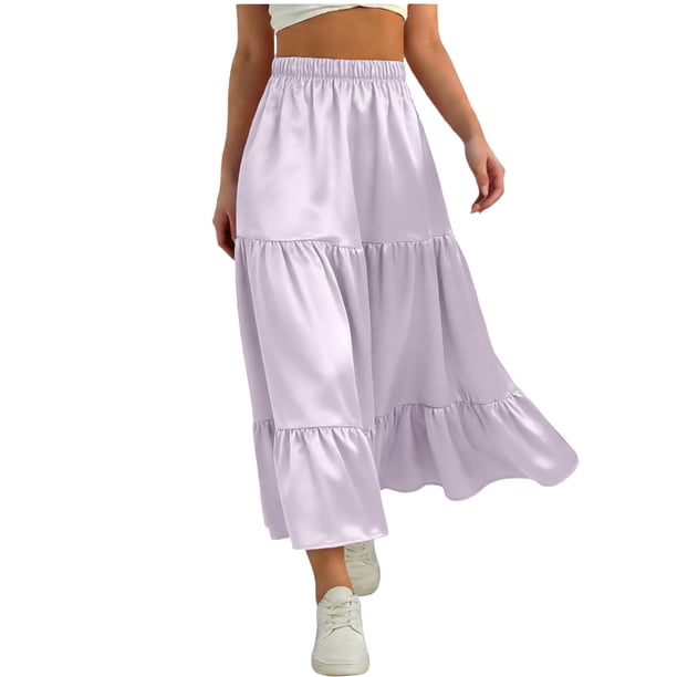 Falda de verano para niños, color sólido, relajada, deportiva, cintura elástica, nudo, falda completa para niños, falda de poliéster para niños