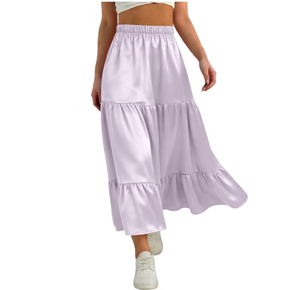 NAISIBABY Girls Maxi Skirt (5-14T), High Waist Flared A-Line Cotton Summer Casual Party Dance Skirt Purple 12T
