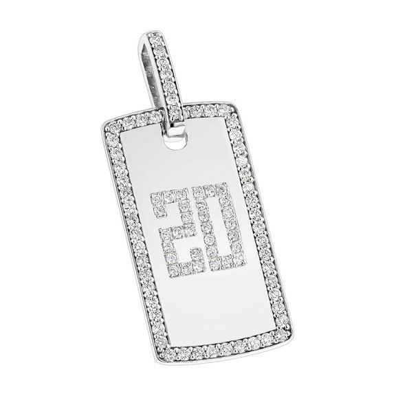 Luxurman Jewelry Solid 14K Gold 2 Carat Natural Diamond Number Dog Tag Pendant (White Gold)