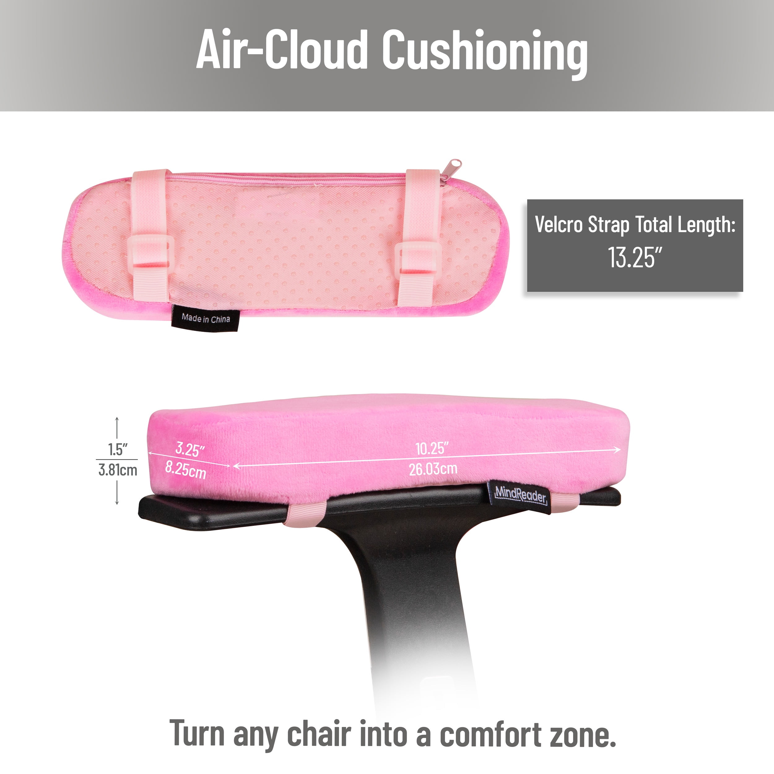 Mind Reader Air-Cloud Memory Foam Armrest Pads, Office & Gaming Chair Arm Rests, Elbow Support with Washable Cover, Black