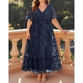 thumbnail image 3 of Vestido largo a la moda, azul marino, cuello en V, talla grande, talla grande, para mujer, 3 of 5
