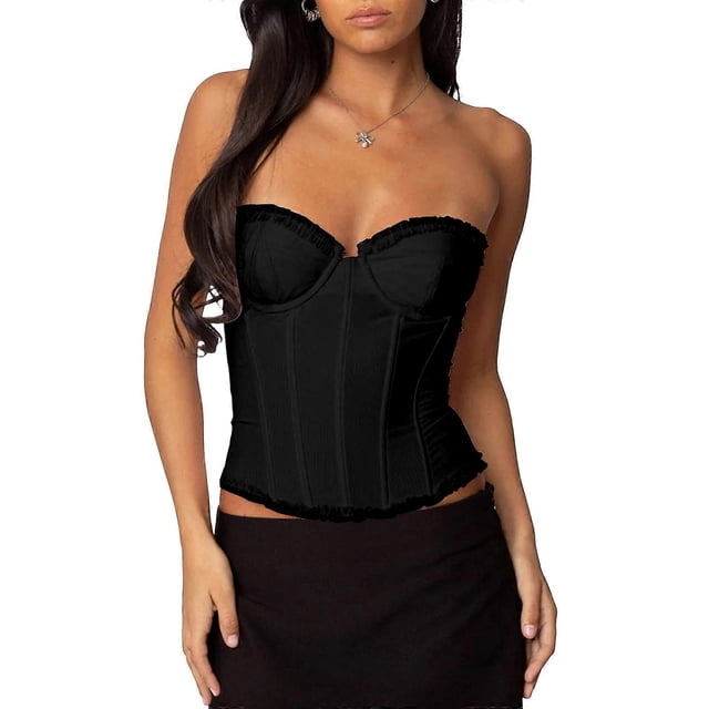 Women Bustier Corset Tops Strapless Lace Up Boned Mesh Bustier Tops Overbust Corset Top gray blue XL