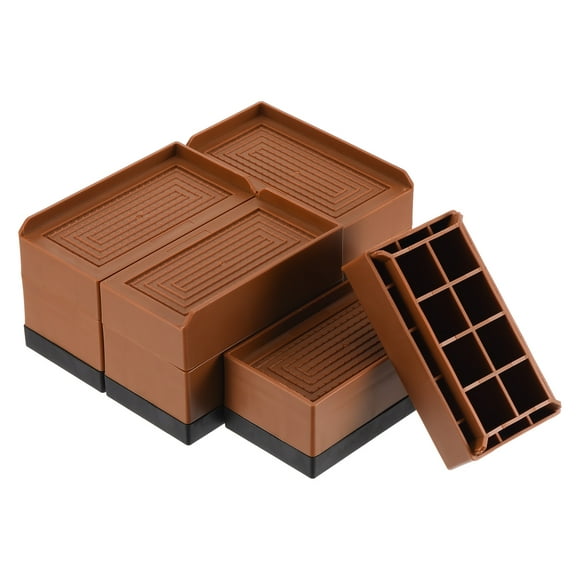 Uxcell 4Pcs Rectangle Bed Risers, 2.95" L-Side Heavy Duty Adjustable Furniture Risers for Bed Sofa Table and Couch Lift (Brown)