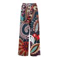thumbnail image 3 of WTOBBY Women's Summer Boho Palazzo Wide Leg Pants with Retro Print High Waist Elastic Drawstring and Functional Pockets for Vintage Casual Style ,Gray L, 3 of 7
