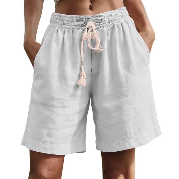 Erwazi Women's Solid Linen Shorts Drawstring Waist with Pockets Casual Spring Summer Shorts